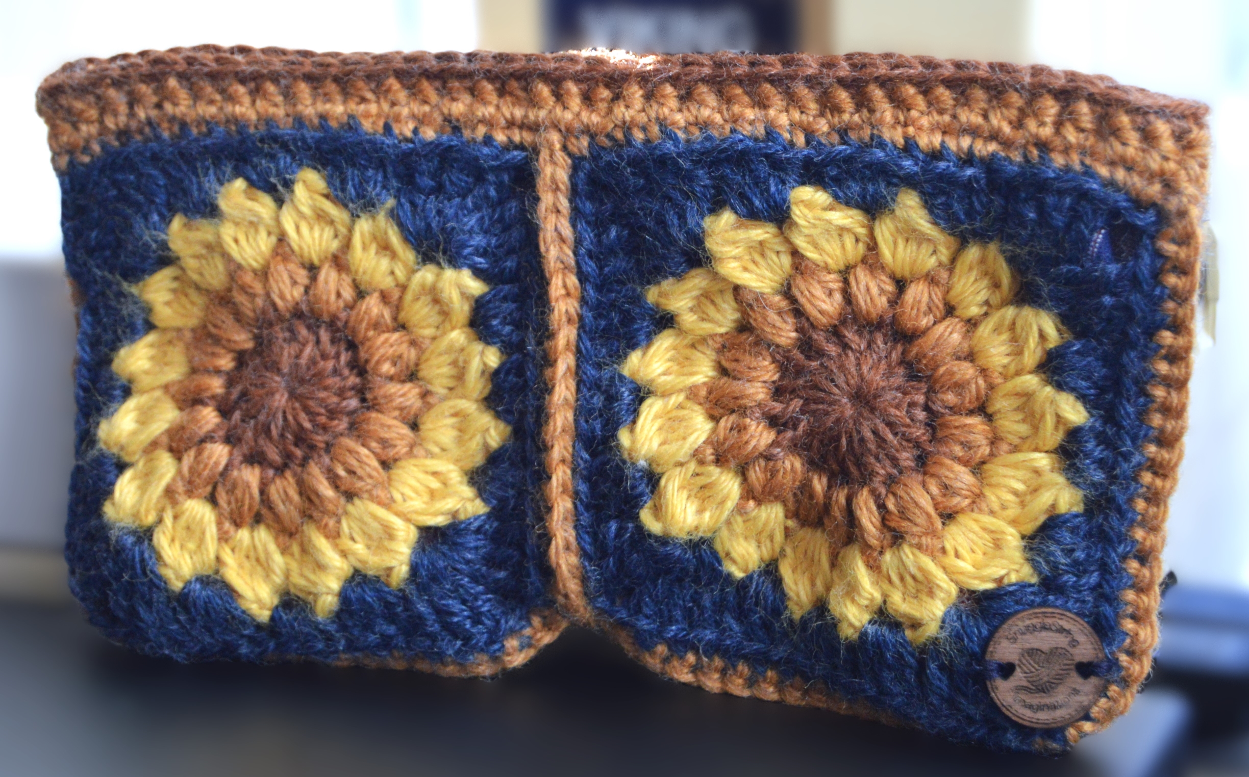 Navy Crocheted Sunflower Wallet