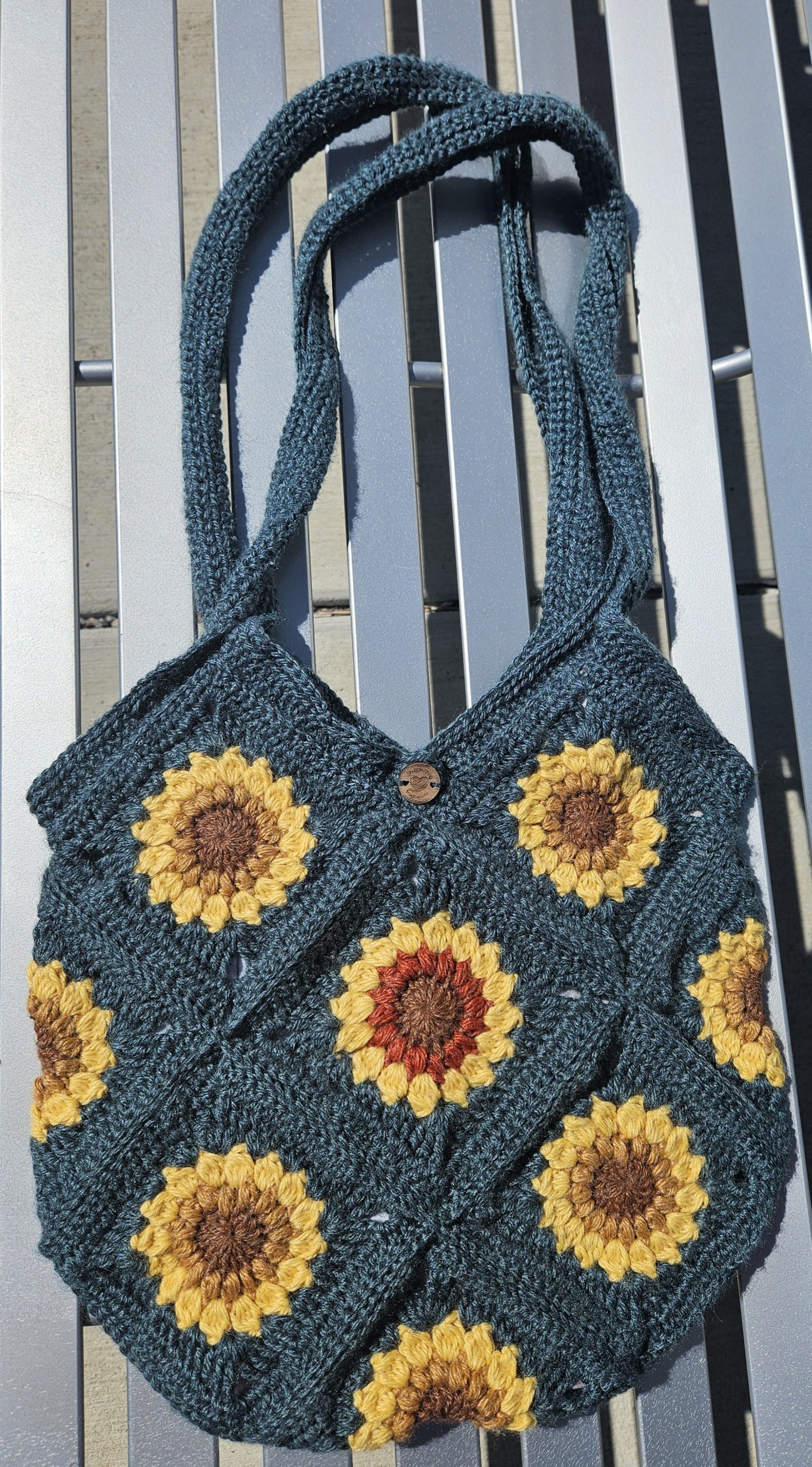 Large Forest Green Crochet Sunflower Bag