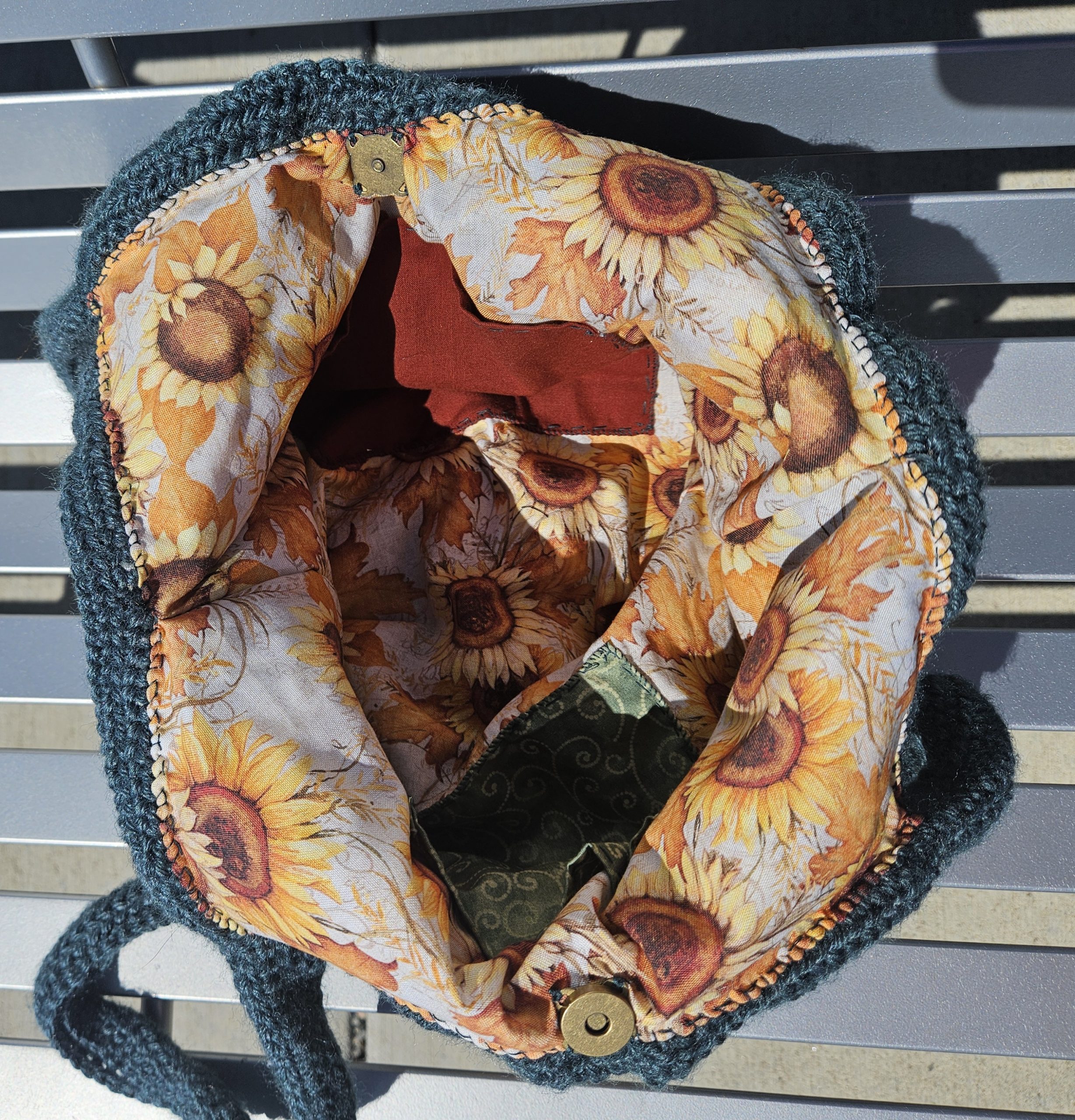 Large Forest Green Crochet Sunflower Bag - Image 2