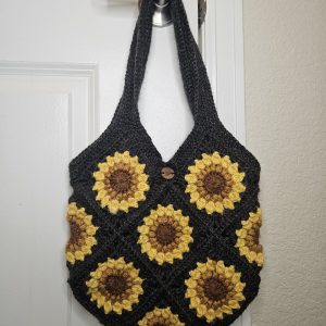 Crocheted Black Sunflower Bag