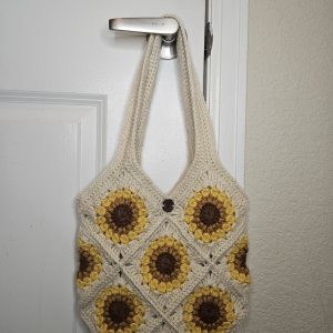 Crocheted White Sunflower Bag